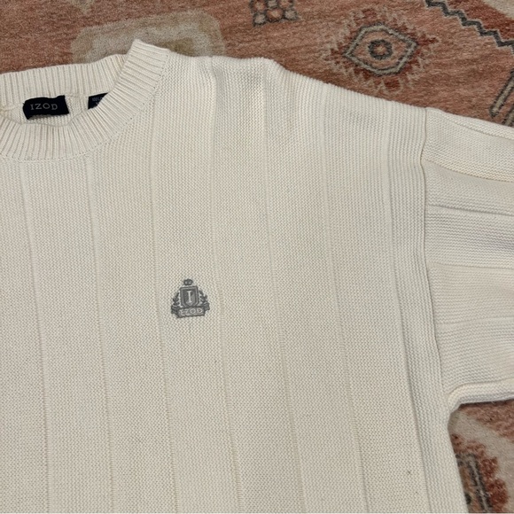 Men's Izod Cream Ribbed Knit Sweater - Picture 2 of 3